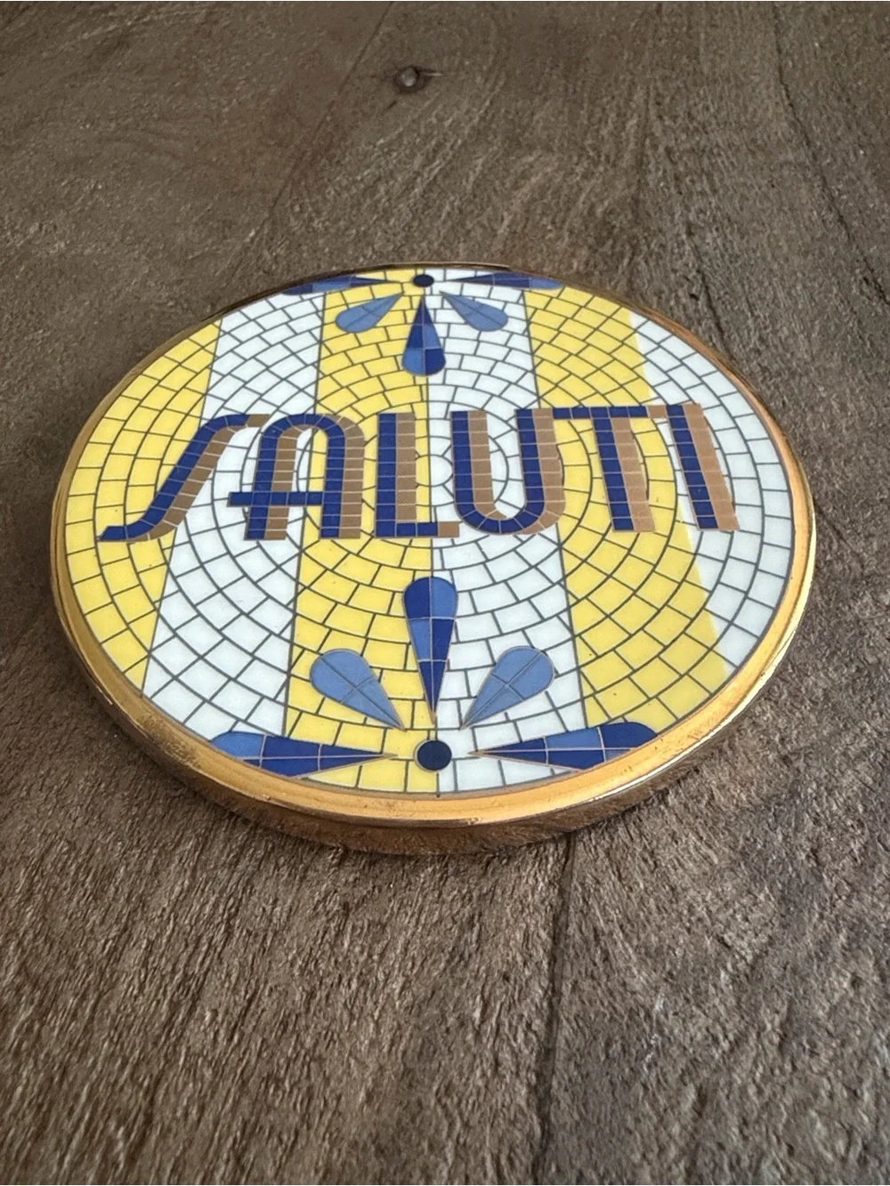 Anthropologie Bistro Tile Stoneware 24k Gold Accent Italia Coaster- SALUTI NEW